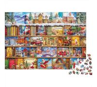 Christmas Bookshelf Scene 1000 Piece Jigsaw Puzzles Santa Scenes Festive Mood for Adults Educational Game Beautiful Decoration Challenge High Difficulty Birthday 52x38cm