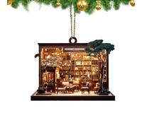 Christmas Bookshop Ornament, Christmas Tree Shape Bookshelf Pendant,Christmas Book Tree Ornament, Book Lover Christmas Ornament