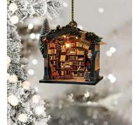Christmas Bookstore Ornament 2024, Book Lover Christmas Ornament, Christmas Book Tree Ornament Book Worm Ornaments, Librarian Xmas 2D Flat Decoration for Christmas Tree, Bookgift (B)