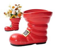 Christmas Boot Vase | Red Ceramic Planter for Compositions, Floral Vase in Boot Shape, for Table Centerpiece Indoor Home Christmas Parties Festive Birthday Wedding Desk