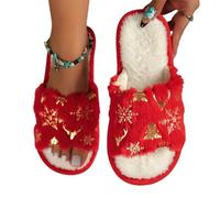 Christmas Boots,Women's Slipper Activ for indoor warmth with festive fleece flower detail and flat sole comfort (Red, 5)