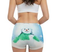 Christmas Booty Shorts Blue Snowman - Women's Cute Festive Xmas Short, Comfy Fun Mid-Rise Girls Lounge PJ Bottoms, Gift Stocking Filler Size 8-12