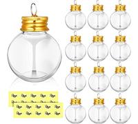Christmas Booze Balls Clear Christmas Tree Fillable Ornaments Water Bottle Bulbs Shape Clear Plastic Xmas Ornaments Pendant Ball for Home Decoration Party Decoration(Gold,12 Pieces)
