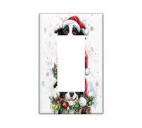 Christmas Border Collie Dog Decorative Light Switch Cover Wall Plate 1 Gang Single Rocker, Xmas Fun Watercolor Electrical Faceplate for Kitchen Bathroom, Pet Switchcover Decor