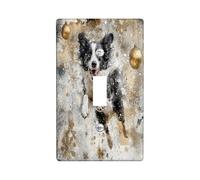 Christmas Border Collie Dog Decorative Light Switch Cover Wall Plate 1 Gang Single Toggle, Luxury Snowflakes Electrical Faceplate for Kitchen Bathroom, Pet Switchcover Decor