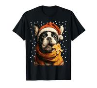 Christmas Boston Terrier Santa Hat Gingerbread Cookie Snow T-Shirt