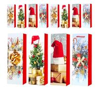 Christmas Bottle Bags Wine Carry Bag,12Pack Gift Bags for Wine,Xmas Wine Bottle Gift Bag Multipack Kraft Paper WineBags with Rope Handles,Xmas BottleBags for Wine,Whiskey,Spirits,Champagne