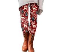 Christmas Bottoms High Waist Slim Trousers Yoga Pants Stretchy Leggings for Women UK Casual Winter Thermal Skinny Sweatpants Fitness Leggings Women's Christmas Novelty Xmas Pants Plus Size