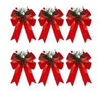 Christmas Bow, 6PCS Red Christmas Tree Wreaths Bows with Pine Cones and Berries, Decorative Glitter Tree Topper Bows for Home Holiday Party Present Wrapping