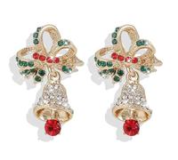 Christmas Bow Earrings for Women Bow Pearl Earrings Rhinestone Bell Earrings Holiday Winter Earrings Xmas Earrings Christmas Gifts 2024, Zinc, No Gemstone