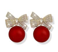 Christmas Bow Earrings for Women Bow Pearl Earrings Rhinestone Bell Earrings Holiday Winter Earrings Xmas Earrings Christmas Gifts 2024, Zinc, No Gemstone