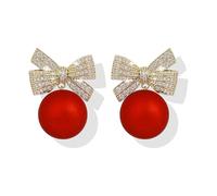 Christmas Bow Earrings for Women Rhinestone Xmas Ribbon Bow Earrings Christmas Red Pearl Bowknot Earrings Xmas Holiday Jewelry Stocking Stuffers, L Size, Metal, No Gemstone