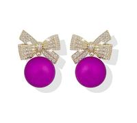 Christmas Bow Earrings for Women Rhinestone Xmas Ribbon Bow Earrings Christmas Red Pearl Bowknot Earrings Xmas Holiday Jewelry Stocking Stuffers, L Size, Metal, No Gemstone