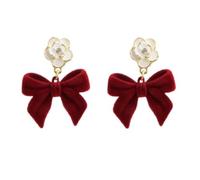Christmas Bow Earrings for Women Xmas Red Pearl Ribbon Earrings Crystal Holiday Bowknot Bow Stud Earrings Christmas for Women, 1, Metal, No Gemstone