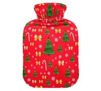 Christmas Bow Tree Red Hot Water Bottle with Cover for Pain Relief Hot Pack for Back Pain, 1L
