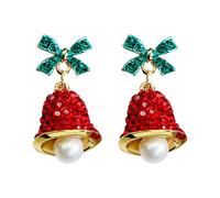 Christmas Bow Wind Chime Earrings,Symmetric Sweet Earrings,Christmas Wind Chime Crystal,Alloy Bow Knot Bell Studded with Diamond