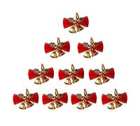 Christmas Bow with Bells 24PCS Small Christmas Bow Ornaments with Bells Mini Christmas Tree Bowknot Ornament for Christmas Decoration, Wreath, Presents Wrapping Craft Supplies (Red and Gold leaves)