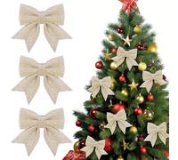 Christmas Bows, 6 Pack Glittering Bows for Christmas Tree 5.5in Wreaths Bows Sequin Bow Ties Ornaments for Xmas Tree Wreaths Garland Gift Wrapping Decor (Champagne Gold)