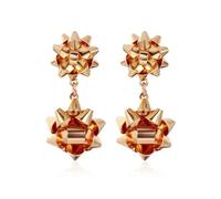 Christmas Bows Flower Stud Earrings Funny Cute 3D Red Green Colorful Festive Gold Bow Flowers Small Lightweight Geometric Earrings for Women Xmas New Year Party Winter Autumn Holiday Fashion Jewelry