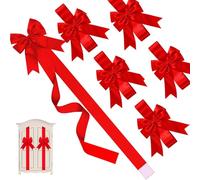 Christmas Bows for Cabinets, Elegant Giant Red Ribbon Cabinet Bows for Kitchen Decorations, Easy to Install on Cabinet Door Gifts Xmas Holiday Bow Christmas Halloween Party Supplies(Red,6PC)