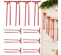 Christmas Bows Garland Christmas Decoration Banner with Jingle Bell | Holidays Red Bows For Mantle Fireplace Tree Staircase Indoor Outdoor House Party and Winter