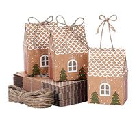 Christmas Box 50Pcs Cute Cartoon House Shape Kraft Paper Candy Bag Decorative Packaging Boxes for Party Wedding Candies |Kraft paper packaging box