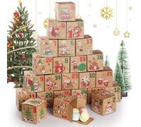 Christmas Box for Gifts, Hianjoo 24 Kraft Paper Advent Gift Boxes, Christmas Advent Calendars Countdown Boxes, Empty Gifts Boxes for Xmas, New Year (Kraft Paper)
