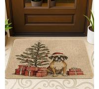 Christmas Boxer Dog Front Black Door Mat Outside Inside Entrance 29 * 17, Xmas Tree Gifts Outdoor Indoor Entry Front Doormat, Small Pet Classroom Patio Home Shoes Off Doormat