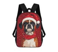 Christmas Boxer Dog with Santa Hat Festive Christmas Pet Portrait Backpack, 3D Printed School Bag, School Lunch Bag, Travel Backpack, Friends Backpack, School Backpack for Girls And Boys 17inch