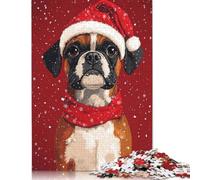 Christmas Boxer Dog with Santa Hat Festive Christmas Pet Portrait Puzzle 500 Pieces Jigsaws Puzzles for Adults Puzzles for Adults& Teens Age 12 Years Up 500pcs (52x38cm)