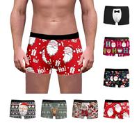 Christmas Boxer Shorts Men's Funny Casual Comfortable Underpants Lightweight Trend Trunks Sports Men's Pants with Colorful Christmas Print Santa Claus Deer Socks Pattern for Winter and Christmas