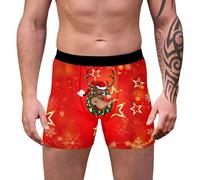 Christmas Boxers,Christmas Shorts Cartoon Print Mid Length Underwear For Comfort And Style In Any Holiday Gathering (Red, L)