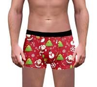 Christmas Boxers for mens UK Funny Santa Claus Snowflake Snowman Graphic Printed boxer briefs Holiday Breathable Comfortable Xmas Underpants Soft Medium Waist Underwear (a012-Red, XL)