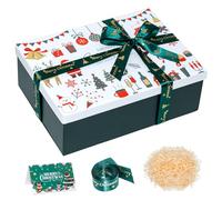 Christmas Boxes with Lids Large Christmas Eve Gift Boxes, 280 X 207 X 100 mm gift Boxes for Presents, gift Boxes with Ribbon Card for christmas Party Favor Supplies (Green)
