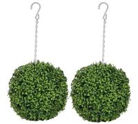 Christmas Boxwood Topiary Balls, 28cm Artificial Leaf Hanging Ornaments, 2pack Garden Plant Decorative Balls for Indoor Outdoor Use, UV Fade Protected, Pre-Attached Chain with Hook
