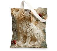 Christmas Boykin Spaniel Dog Canvas Tote Bag for Shopping 13 * 15, Fun Xmas Luxury Reusable Grocery Shoulder Bag for Women, Pet Painting Gift Decoration
