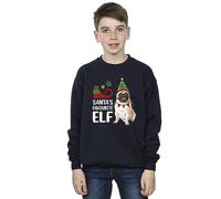Christmas Boys Pug Santa's Favourite Elf Sweatshirt Navy Blue 12-13 Years