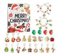 Christmas Bracelet Countdown Calendar, 24 Day Advent Jewelry Kit, 7.87x6.69x0.59 Inches Homemade Holiday Charm Bracelet Set, Festive Gift for Home, School, Travel, Party Favor, Girls, Teens, Women