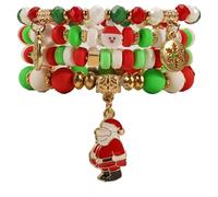 Christmas Bracelet for Women, Multi-Layer Beaded Stretch Stackable Bracelets with Theme Charms, Holiday Jewelry Gift, elastic, Plastic, no gemstone