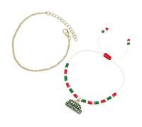 Christmas Bracelet Set for Women, Dual Layer Beaded Charm Stackable Holiday Party Gift