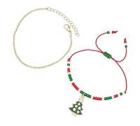 Christmas Bracelet Set for Women, Dual Layer Beaded Charm Stackable Holiday Party Gift