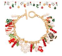 Christmas Bracelets Charm Xmas Beaded Bracelets Holiday Elastic Stretchy Bracelet Jewelry Gifts for Women, One Size, Plastic, no gemstone