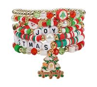 Christmas Bracelets for Women Heishi Surfer Polymer Clay Stretch Joy & Merry Candy-Style Stacks for Women & Teens - Perfect Christmas Gifts, One Size, Beads, no gemstone