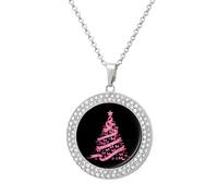 Christmas Breast Cancer Holiday Pink Ribbon Fight Awareness Necklace for Women Adjustable Jewelry Pendant for Mom Wife Girlfriend Gifts Silver-style