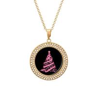 Christmas Breast Cancer Holiday Pink Ribbon Fight Awareness Necklace for Women Adjustable Jewelry Pendant for Mom Wife Girlfriend Gifts Golden-style
