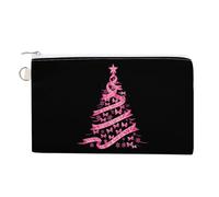 Christmas Breast Cancer Holiday Ribbon Fight Awareness Coin Purse Fashion Canvas Pouch Portable Wallet Makeup Bag for Men Women