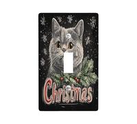 Christmas British Shorthair Cats Decorative Light Switch Cover Plate 1 Gang Single Toggle, Fun Xmas Hollies Electrical Faceplate for Kitchen Bathroom, Pet Switchcover Decor