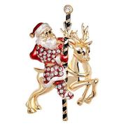 Christmas Brooch Pin Rhinestone Crystal Christmas Trees Santa Claus Socks Bells Elk Lapel Pin for Women Jewelry, Metal, no gemstone
