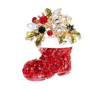 Christmas Brooch Pin Rhinestone Crystal Christmas Trees Santa Claus Socks Bells Elk Lapel Pin for Women Jewelry, Metal, no gemstone