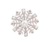 Christmas Brooch Pin with Rhinestone Crystal CZ Pearl Winter Snowflake Brooches Festive Decorations Ornaments Necktie Dress Accessories Jewelry for Women Girls Xmas Merry Christmas (Pearl Snowflake)